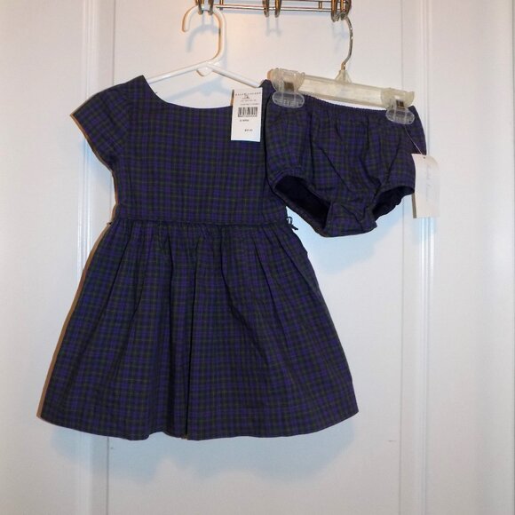 RALPH LAUREN New Purple Green Plaid Dress & Bloomers 12 Months 2pc NWT - Picture 1 of 5